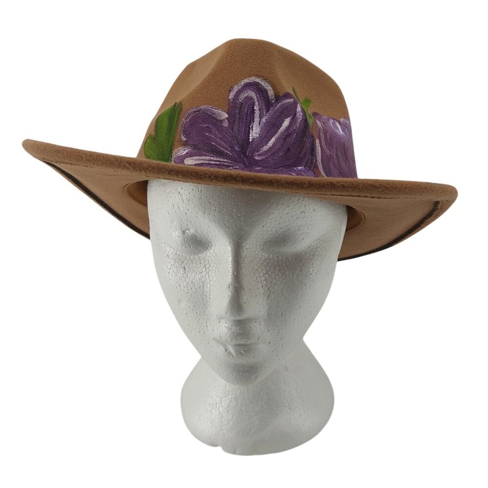 Brown Hand Painted Cowboy Hat Floral Fiesta Rodeo Party